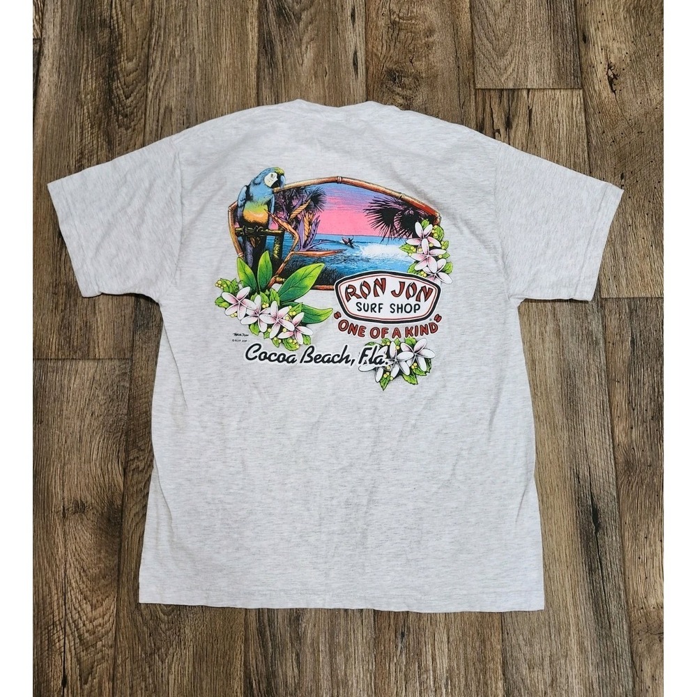 Vtg 90s Y2K Ron Jon Surf Shop Cocoa Beach Parrot Pocket T Shirt Large Hanes Beef